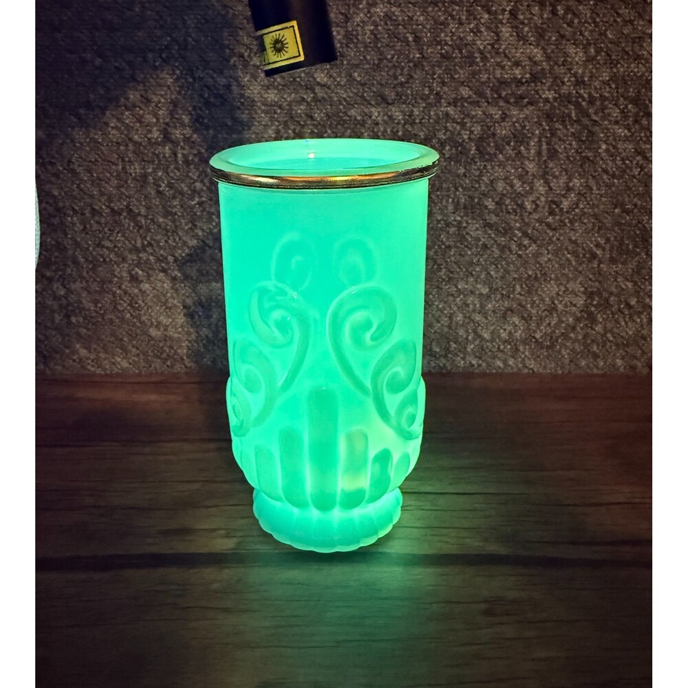 Avon Bristol Blue Milk Glass Vase with Gold Rim with UV Glow